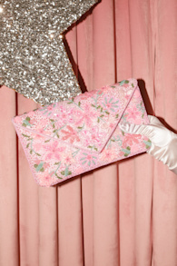 Beautiful Aspirations Pink Floral Sequin Beaded Clutch 1