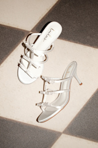Millie White Satin Strappy Bow High Heel Slide Sandals 1