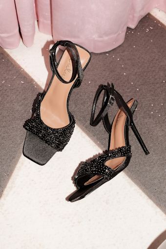 Jenni Black Satin Beaded Ankle Strap High Heel Sandals 1