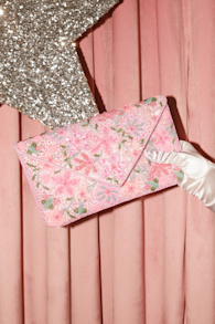 Beautiful Aspirations Pink Floral Sequin Beaded Clutch 2