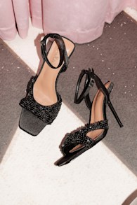 Jenni Black Satin Beaded Ankle Strap High Heel Sandals 1