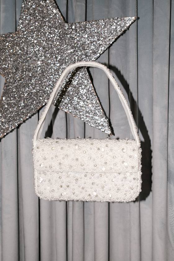 Vivi White Pearl Rhinestone Shoulder Bag 1