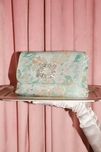 Efina Light Blue Floral Jacquard Crossbody Clutch 12