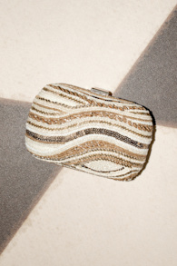 Daffi Gold and Ivory Beaded Clutch 1