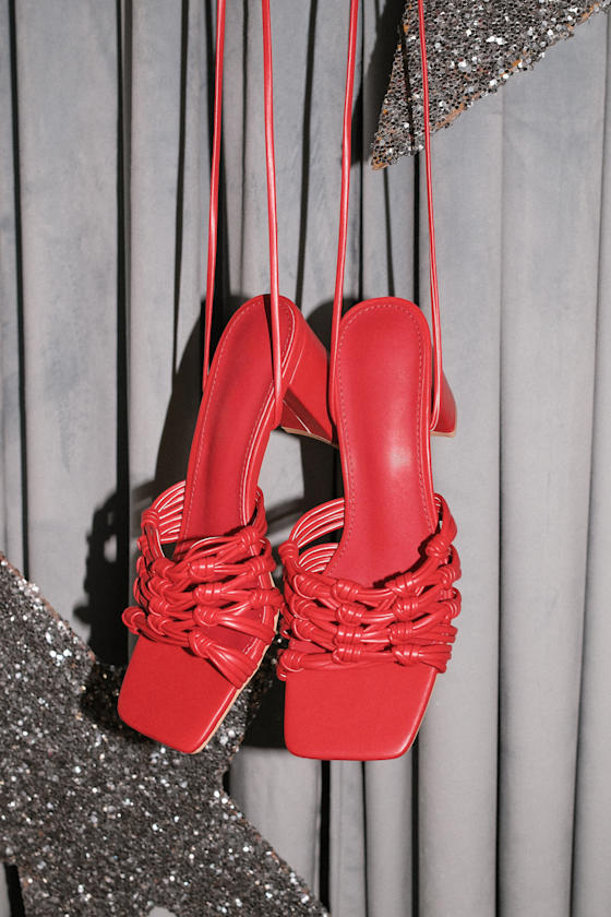 Eda Red Knotted Lace-Up High Heel Sandals 1