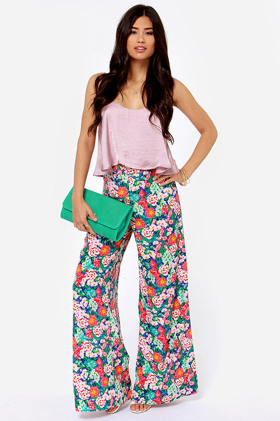 floral wide leg pants