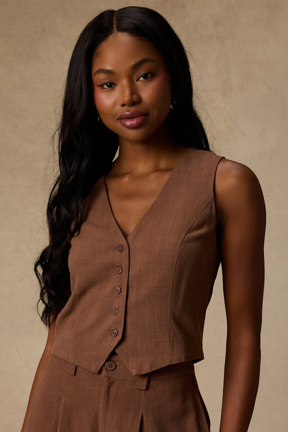 Suits You Perfectly Brown Linen Vest 4