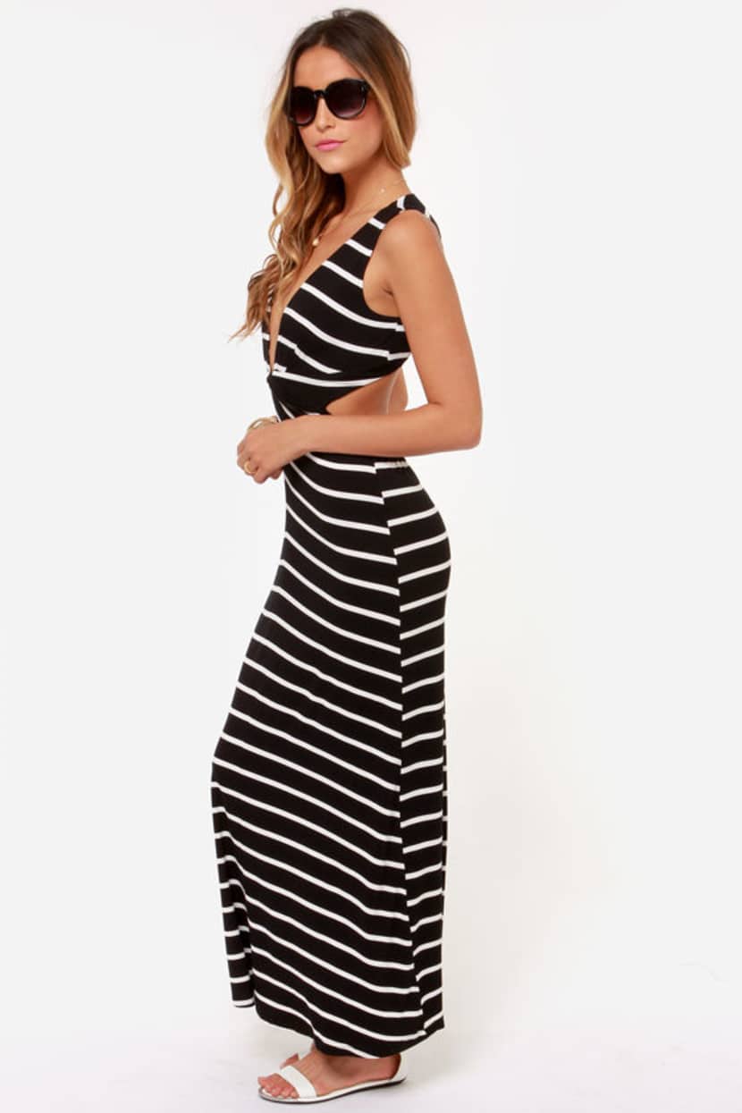 black and white striped dress formal Raven Striped Knit Midi Dress / Black/White | MESHKI