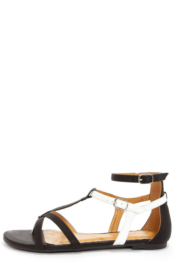 Stylish Black and White Sandals Color Block Sandals TStrap Sandals