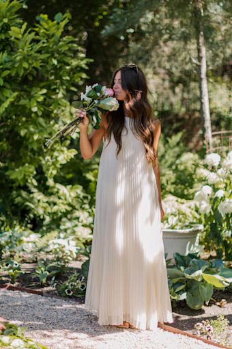 Naylani Cream Pleated Tie-Strap Maxi Dress 1