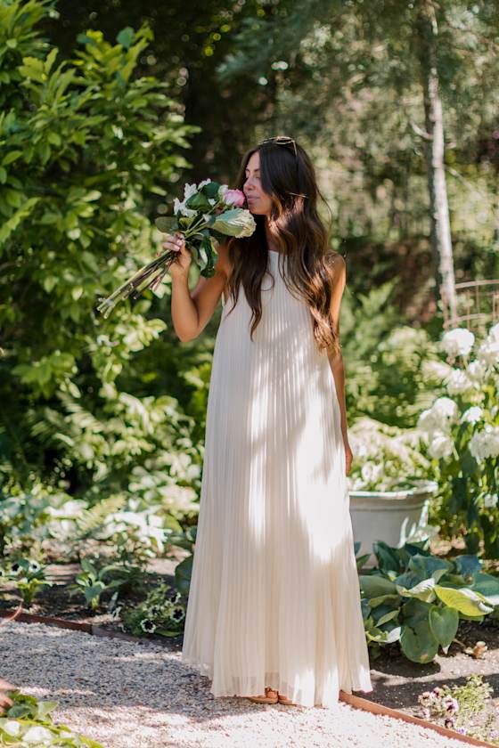 Naylani Cream Pleated Tie-Strap Maxi Dress 1