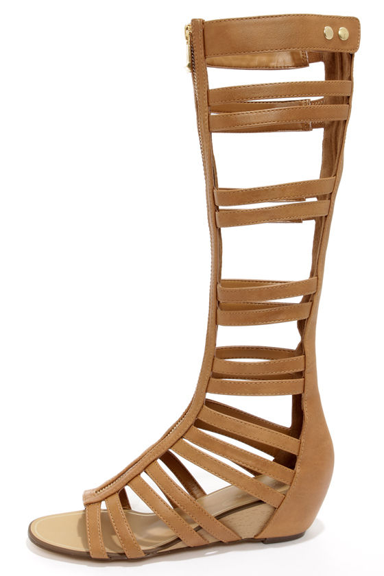 tan block heel gladiator sandals