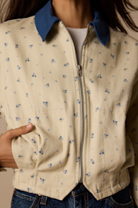 Pomelina Cream Floral Twill Collared Jacket 8