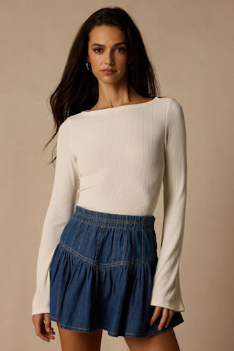 Maelis Ivory Ribbed Knit Long Sleeve Boat Neck Top 5