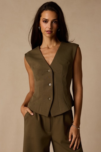 Greta Olive Button-Up Vest Top 1