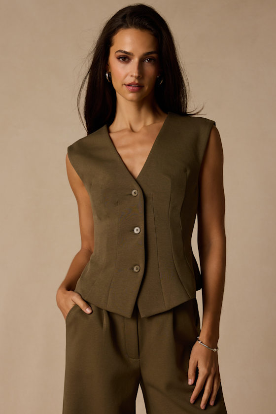 Greta Olive Button-Up Vest Top 1