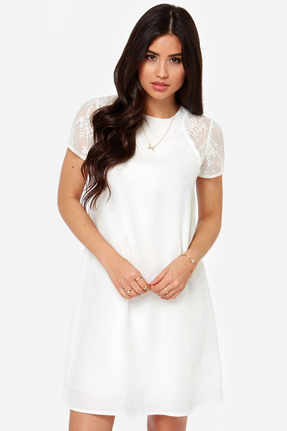 Pretty Ivory Dress - Lace Dress - White Dress - Shift Dress - $66.00 ...