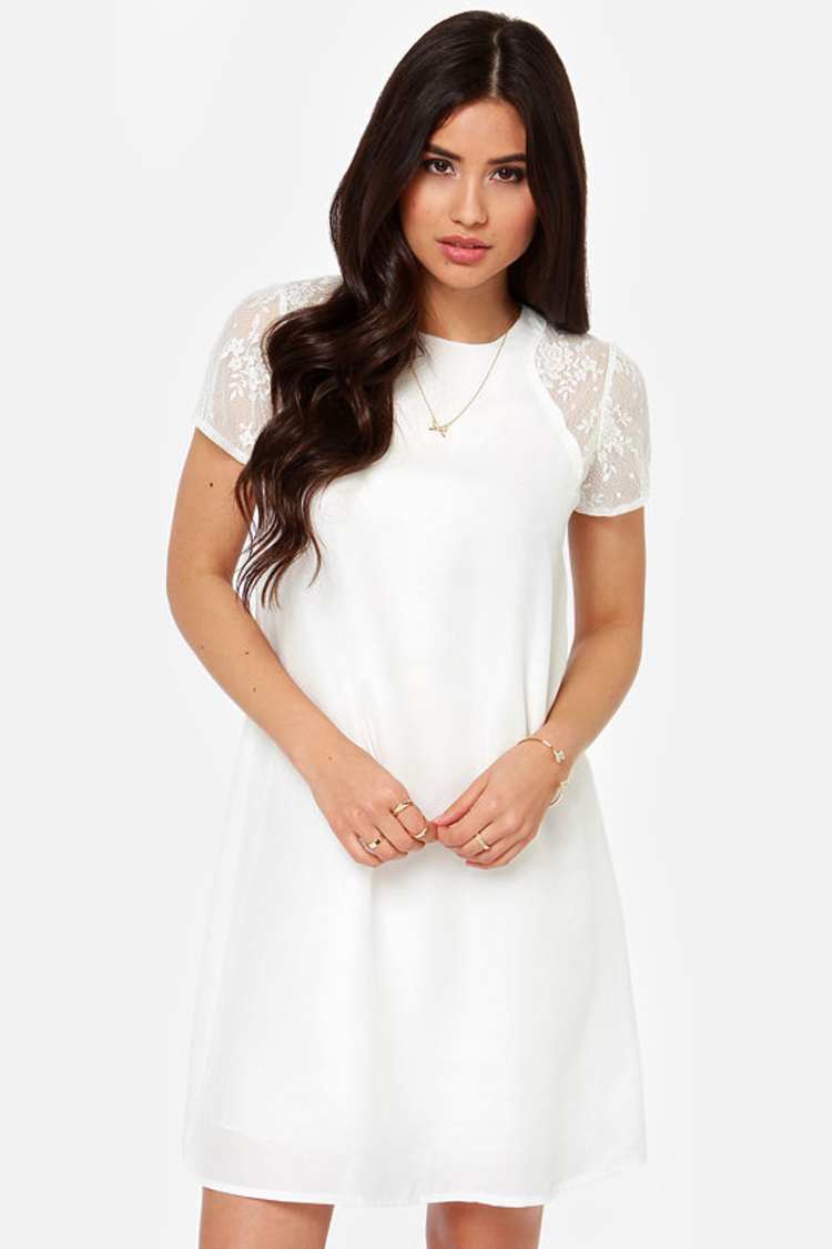 lulus ivory lace dress Pretty - Dress - White Dress - Shift Dress - $66.00 color:SEAFOAM MULTI