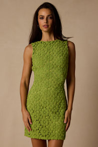 Jazlene Bright Green Crochet Knit Mini Dress 5