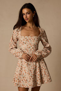 Daily Affection Cream Floral Corduroy Mini Dress With Pockets 1