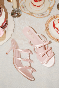 Millie Blush Satin Strappy Bow High Heel Slide Sandals 1