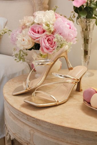 Vian Gold Metallic Strappy High Heel Slide Sandals 1