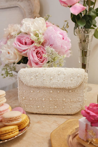 Ardea Ivory Beaded Pearl Crossbody Clutch 1