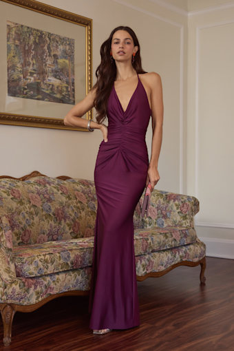 Zaniya Plum Ruched Halter Maxi Dress 1