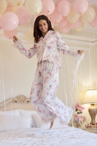 Dreamiest Delight Floral Satin Feather Two-Piece Pajama Set 1