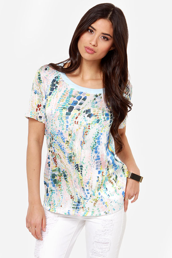 Cool Blue Top - Colorful Top - Short Sleeve Top - $61.00 - Lulus