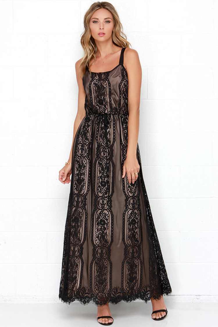 knee length dresses for ladies Long Black Corset Prom Dress with Notched Neckline Black / 2