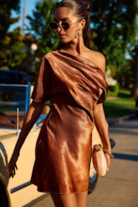 Maralina Rust Satin Asymmetrical Mini Dress 1