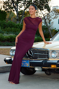 Avalee Burgundy Mesh Cap Sleeve Maxi Dress 1