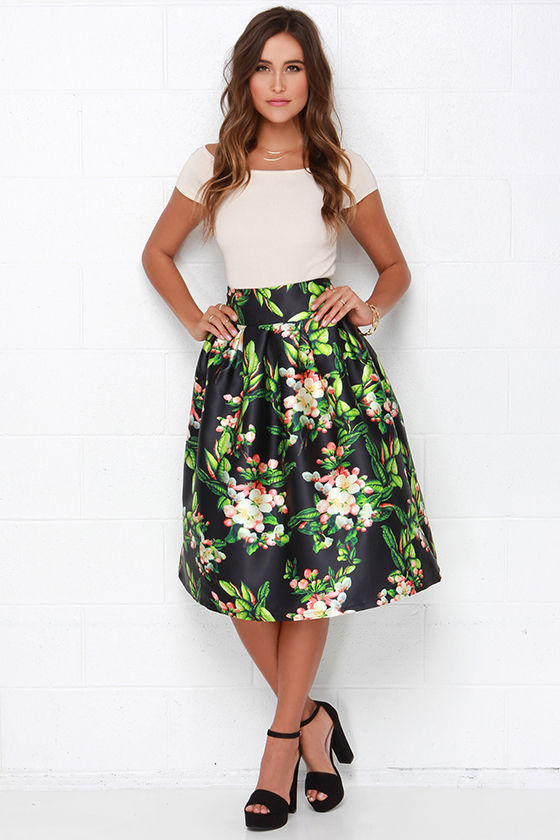 Lovely Black Skirt - Floral Print Skirt - Pleated Skirt - $84.00 - Lulus