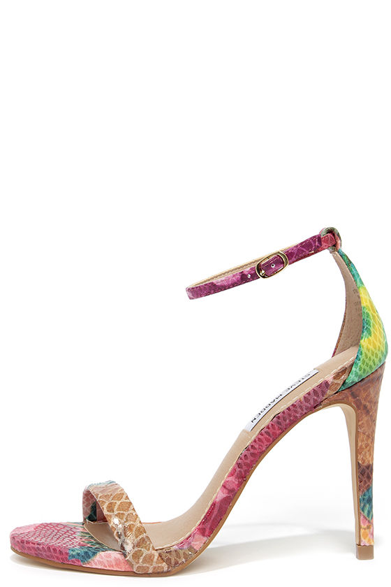 Steve Madden Stecy Floral Snakeskin Ankle Strap Heels 1