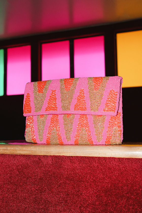 Maida Pink Multi Beaded Crossbody Clutch 2