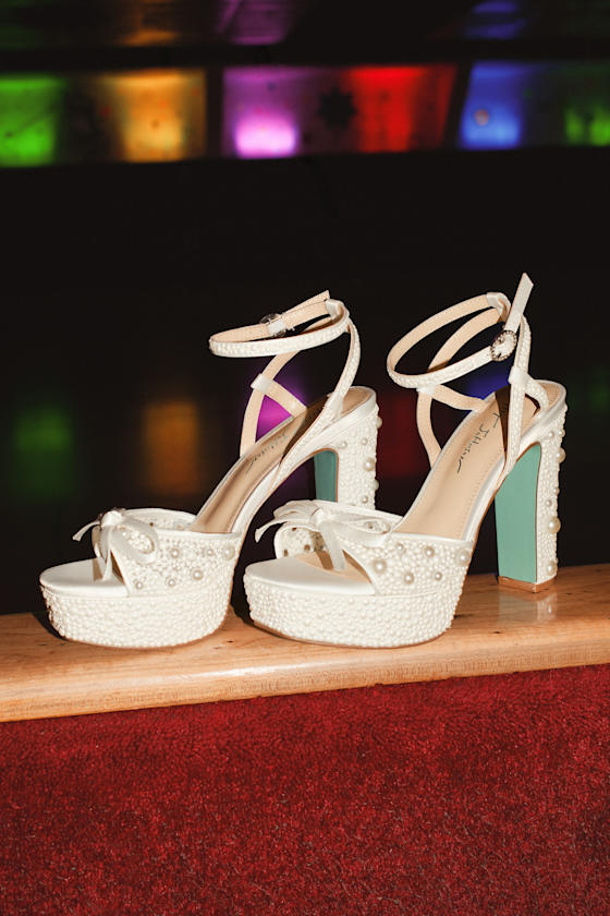 Enola Ivory Pearl Platform Ankle Strap High Heel Sandals 2