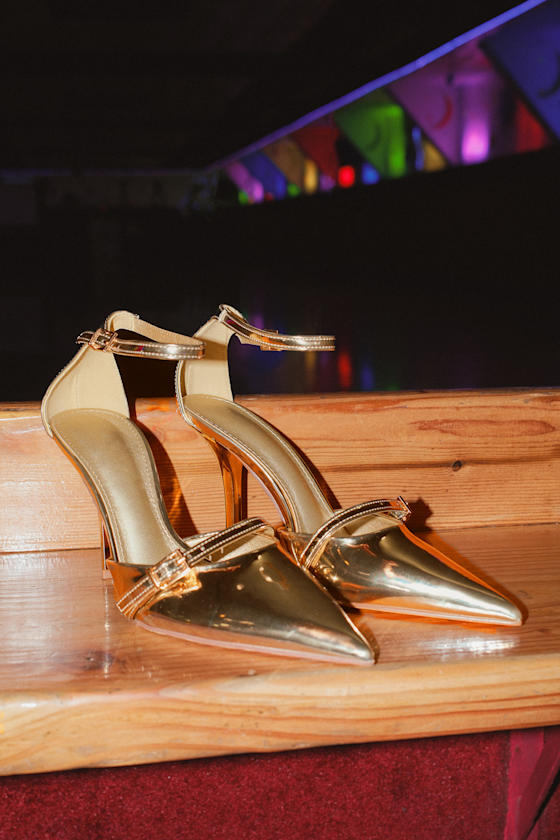 Kellen Gold Patent Ankle Strap Pointed-Toe Pumps 2