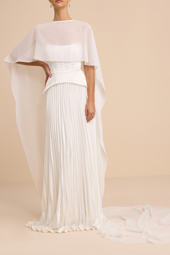 Dovey White Satin Pleated Maxi Dress 2