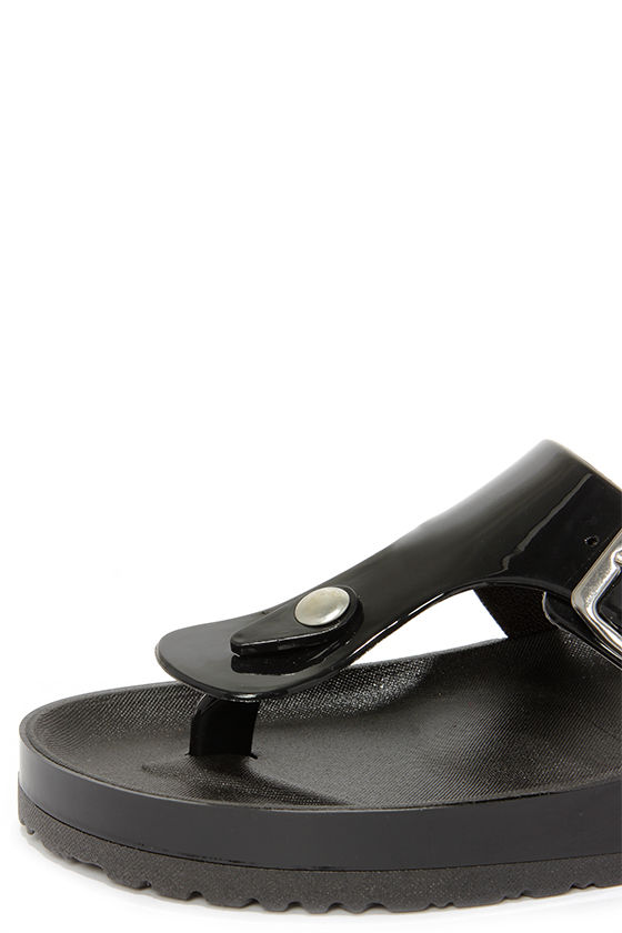 black jelly thong sandals