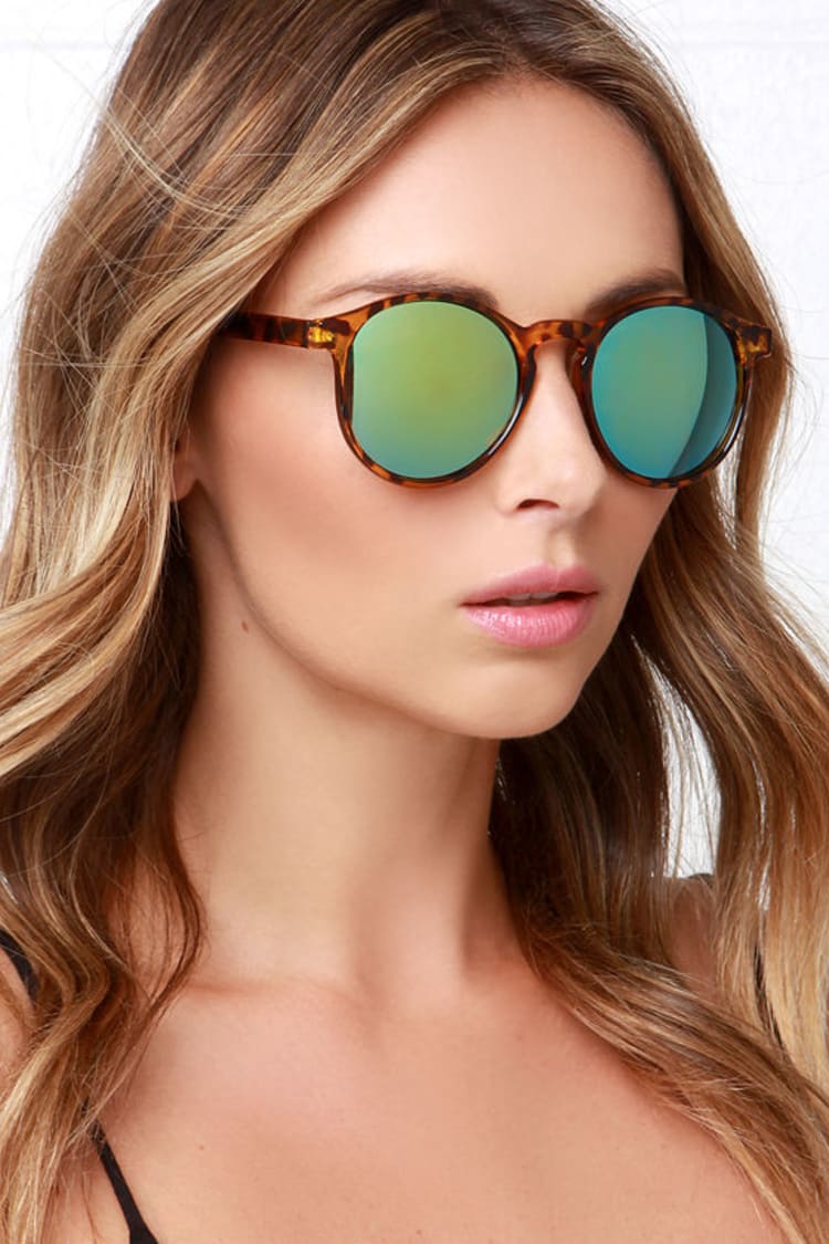 Tortoise Green $12.00 Mirrored Cool - Lense Sunglasses Sunglasses Sunglasses Lulus - - -
