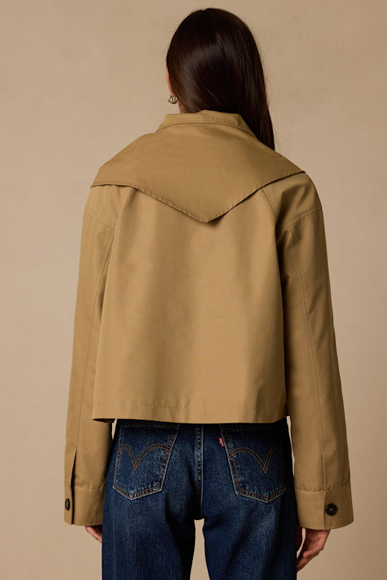 Thames Taupe Cropped Trench Coat - thumbnail 5