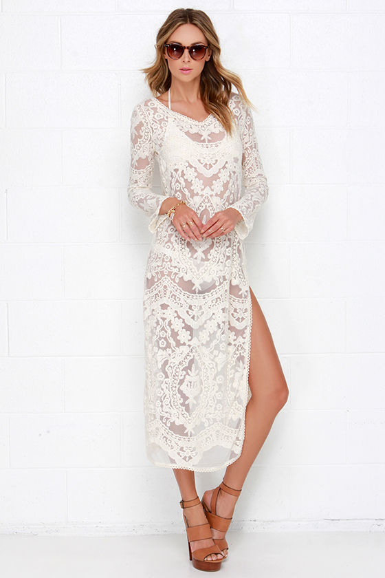 cream lace cover up