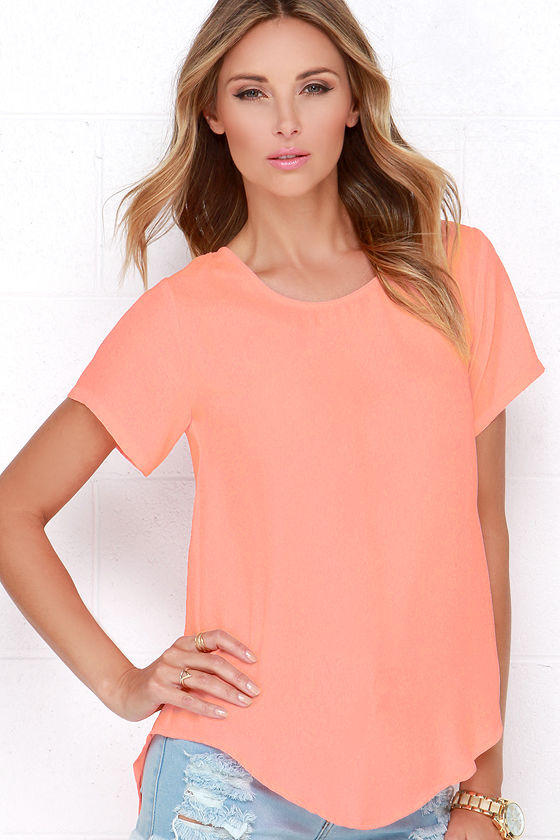 Amy Ruffle Sleeve Top, Neon Coral