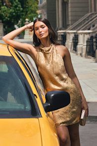 Dayna Gold Metallic Cowl Mini Dress 1