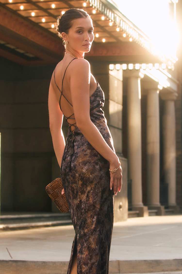 brown lace dress maxi Lulus | Multi Abstract Satin Lace-Up | Womens | Small (Available in XS, M, L, XL) 153cm This style sits birthdaydress V. Chapman x Kristopher Size:XL - US 10