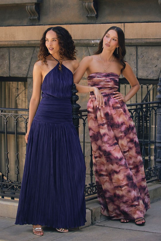 Maryann Navy Blue Plisse Maxi Dress 2