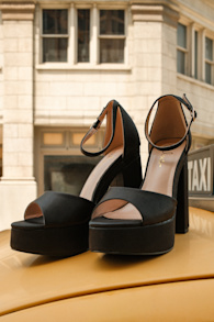 Orsola Black Satin Platform Ankle Strap Sandals 1