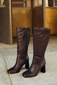 Reelee Chocolate Square Toe Knee-High Boots 1