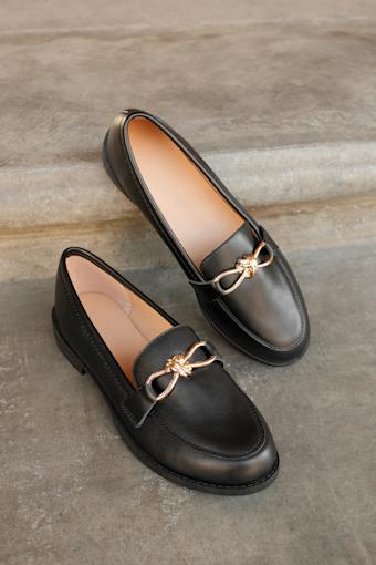 Ayan Black Horsebit Loafer Flats 1